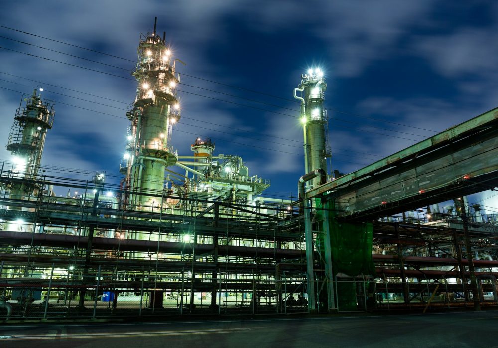 Oil refinery at night